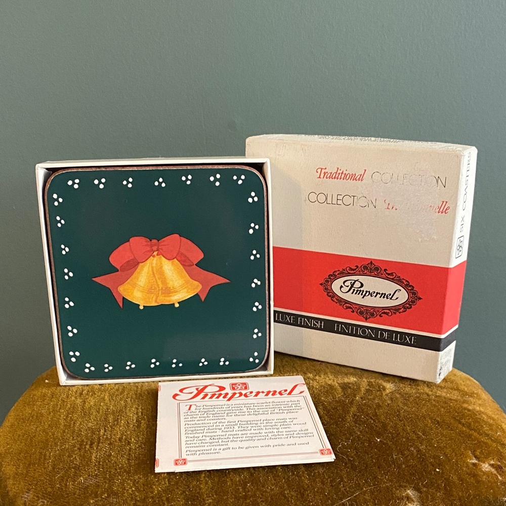 Vintage Pimpernel Festive Green and Gold Coaster Set
